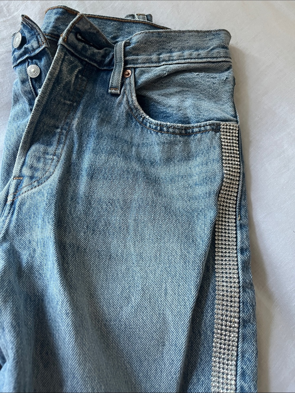 Levi's Light Blue High-Rise Jeans with Rhinestone Side Trim